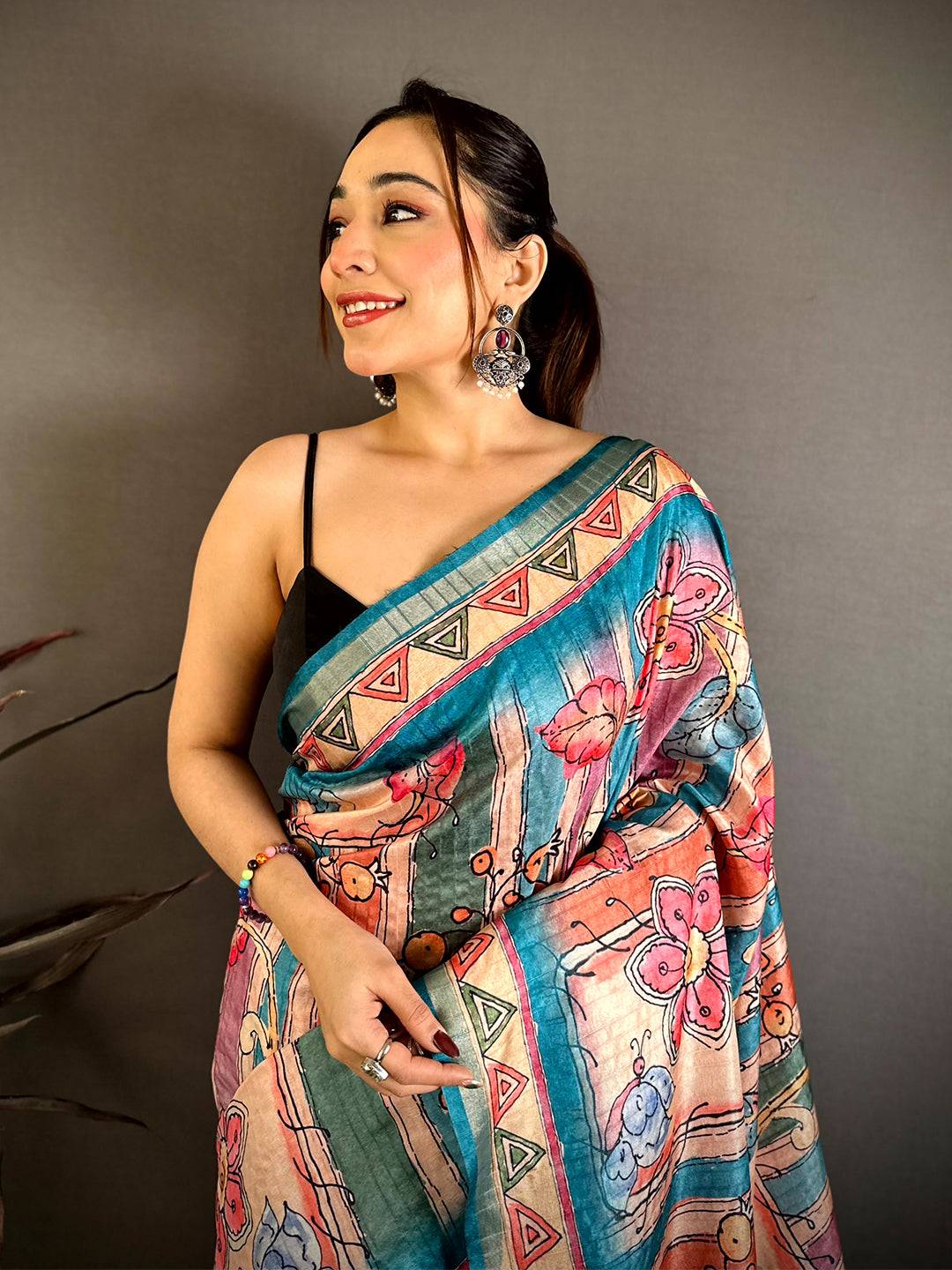 Vibrant Tussar Rainbow Striped Saree