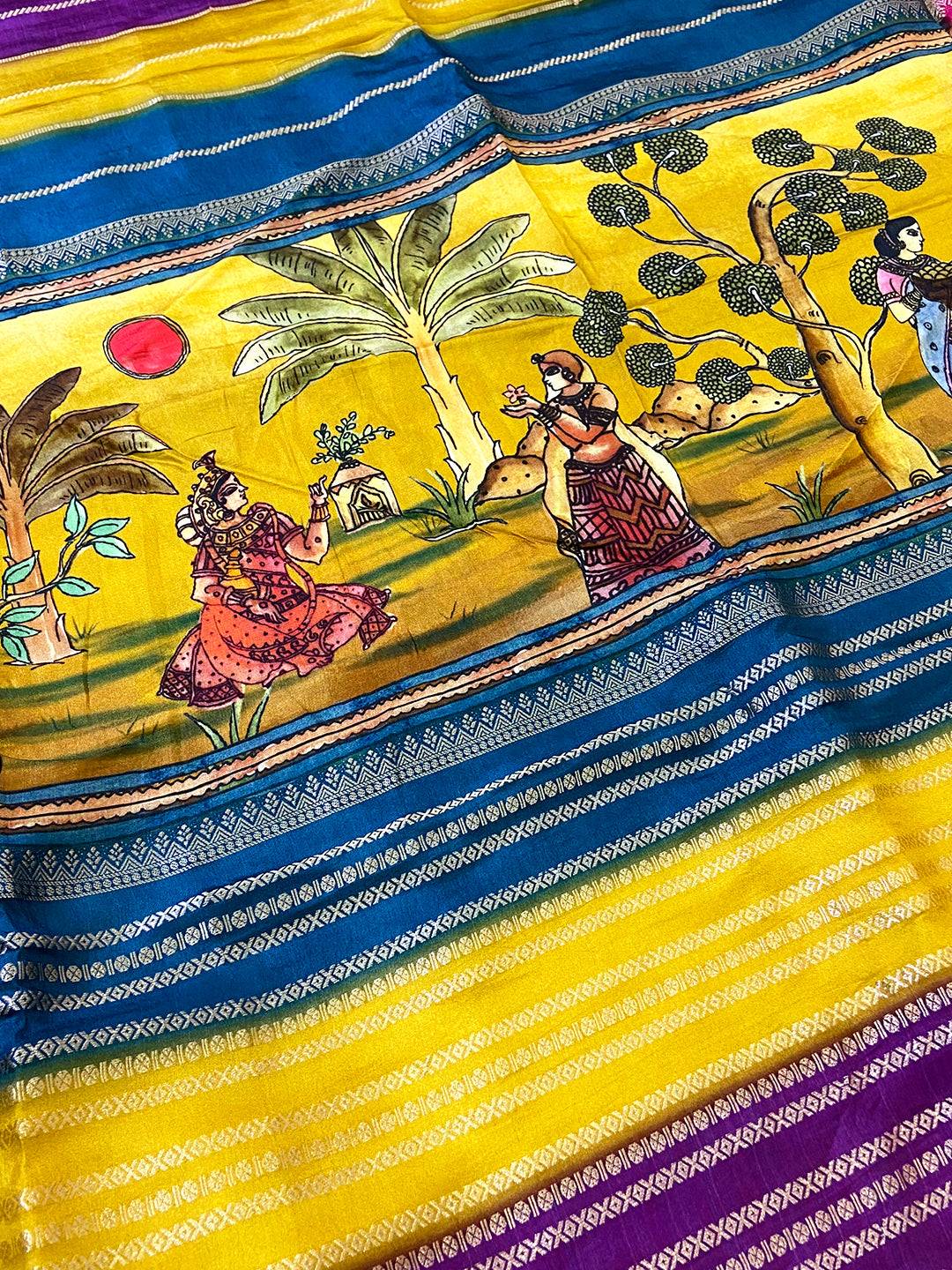 Regal Soft Silk Kalamkari Zari Stripe Saree