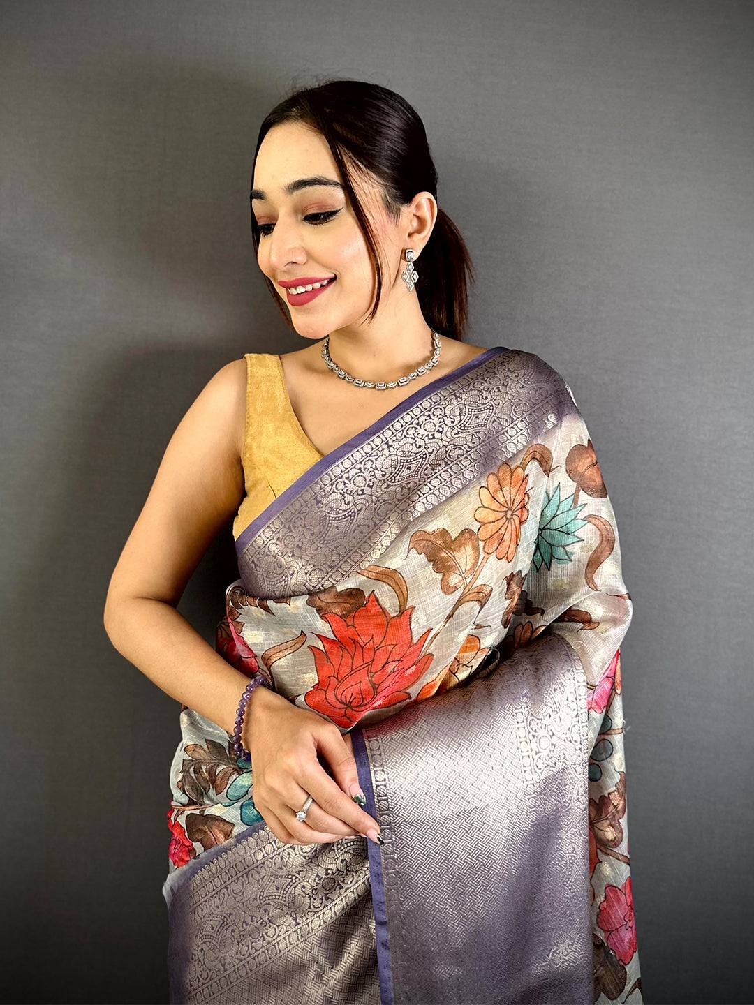 Elegant Kota Doriya Kalamkari Printed Saree