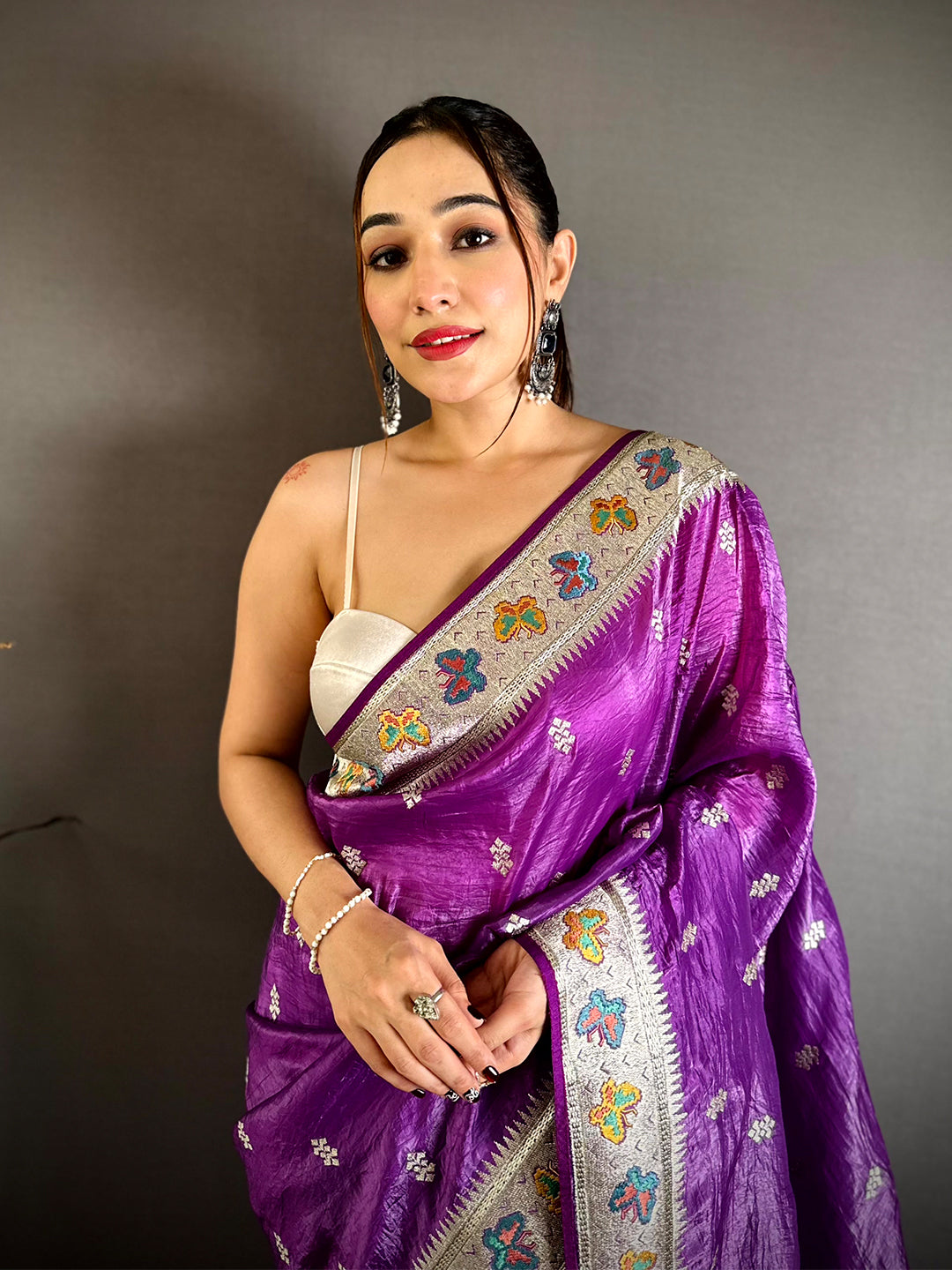 Purple Crush Silk Zari Embroidered Saree