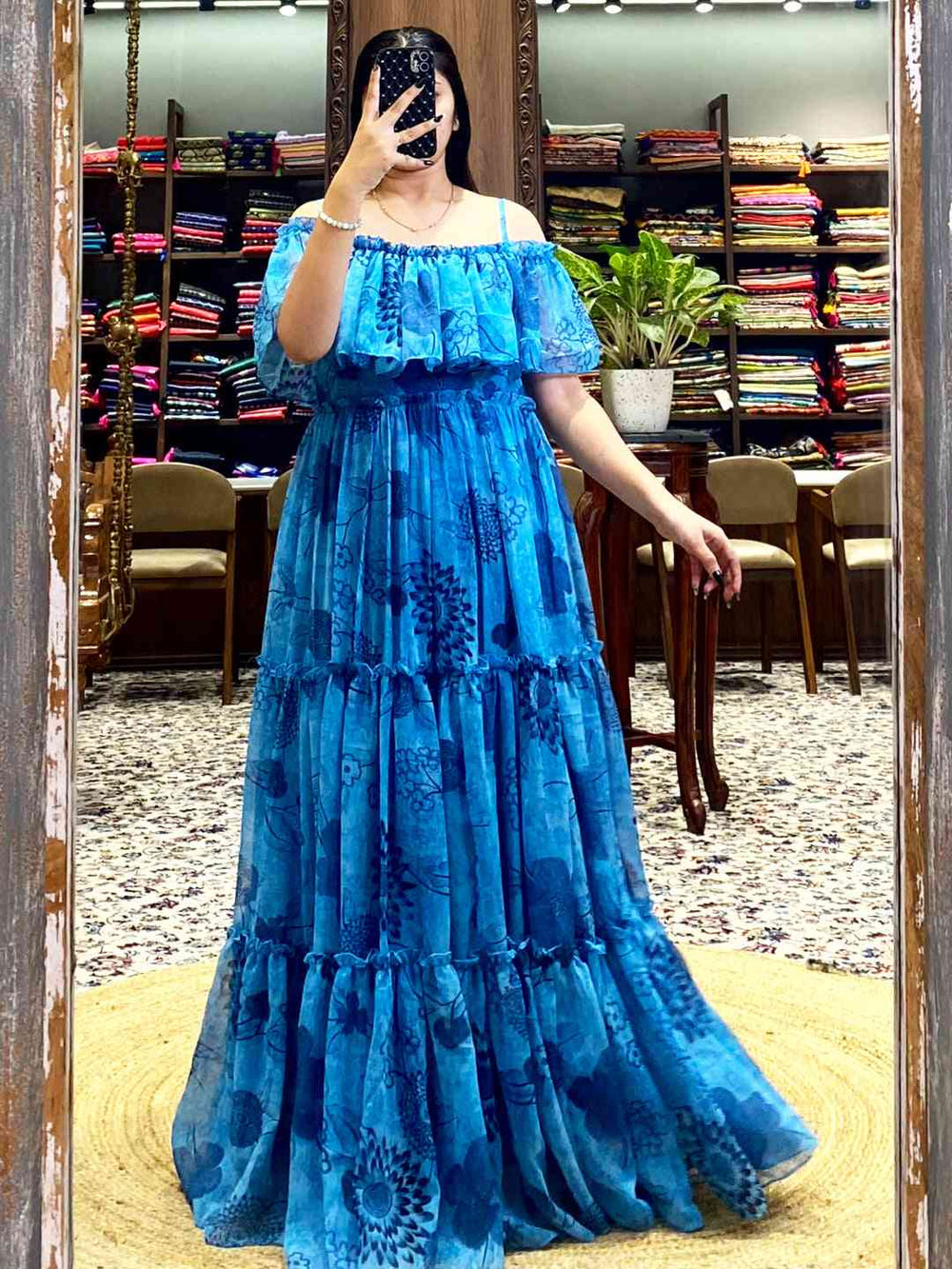 Blue Georgette Floral Print Dress