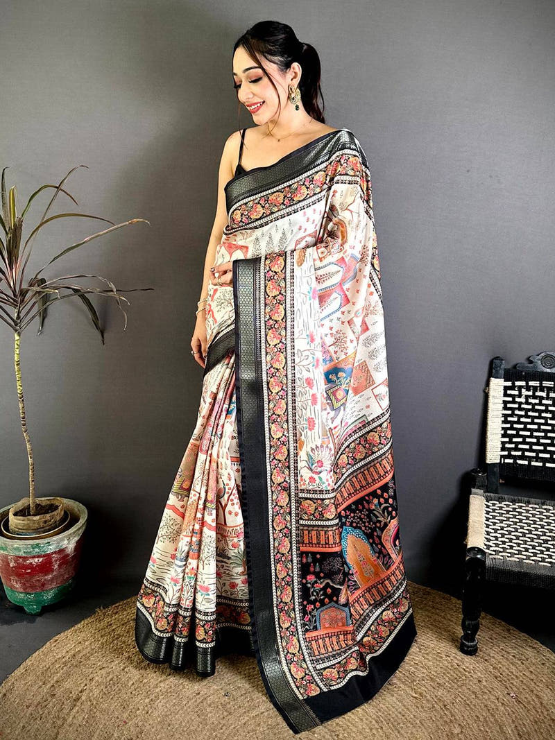 Stylish Pashmina Printed Zari Border Saree