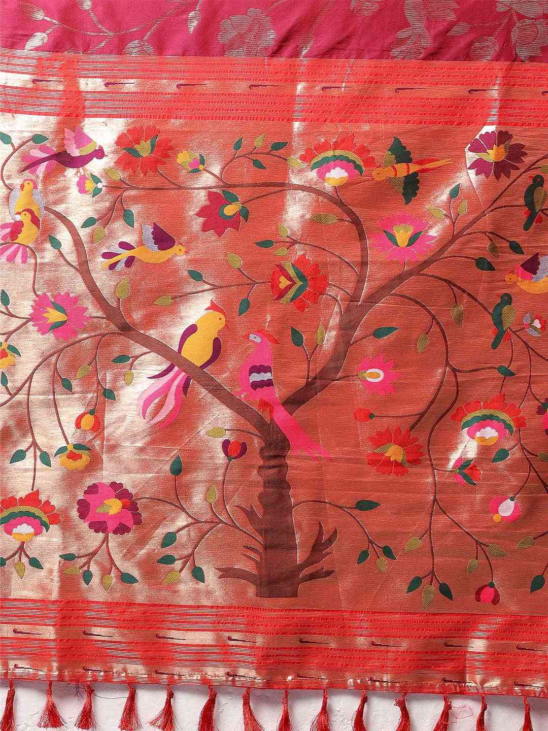 Woven Zari Paithani Silk Saree In Maroon Colour