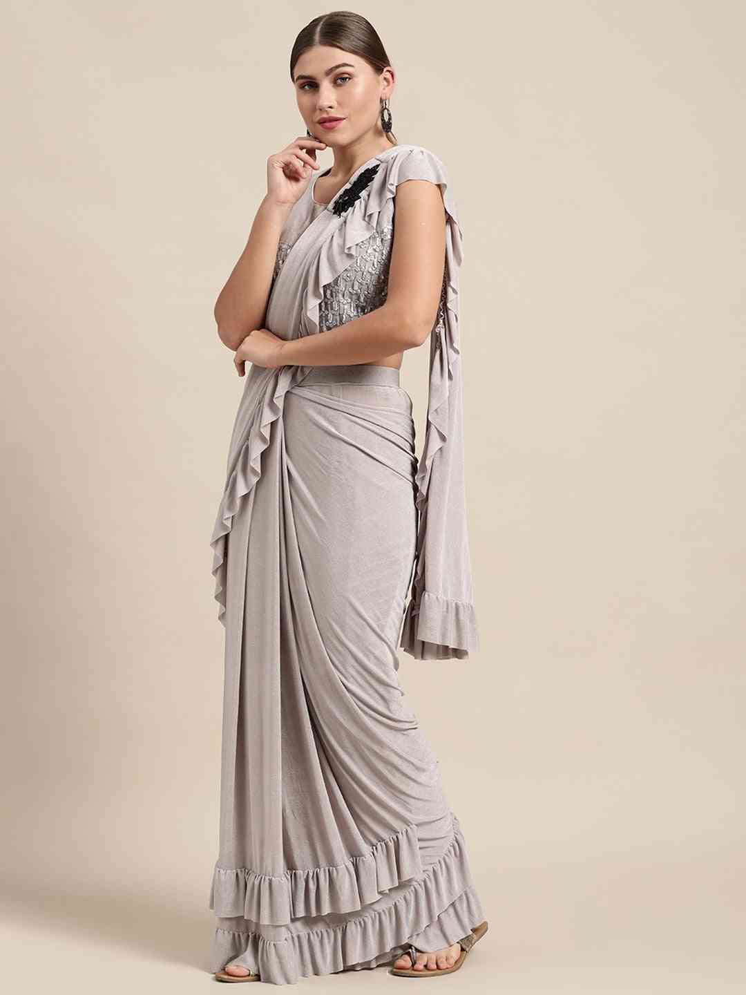 Stylish Grey Colour Solid Print Saree