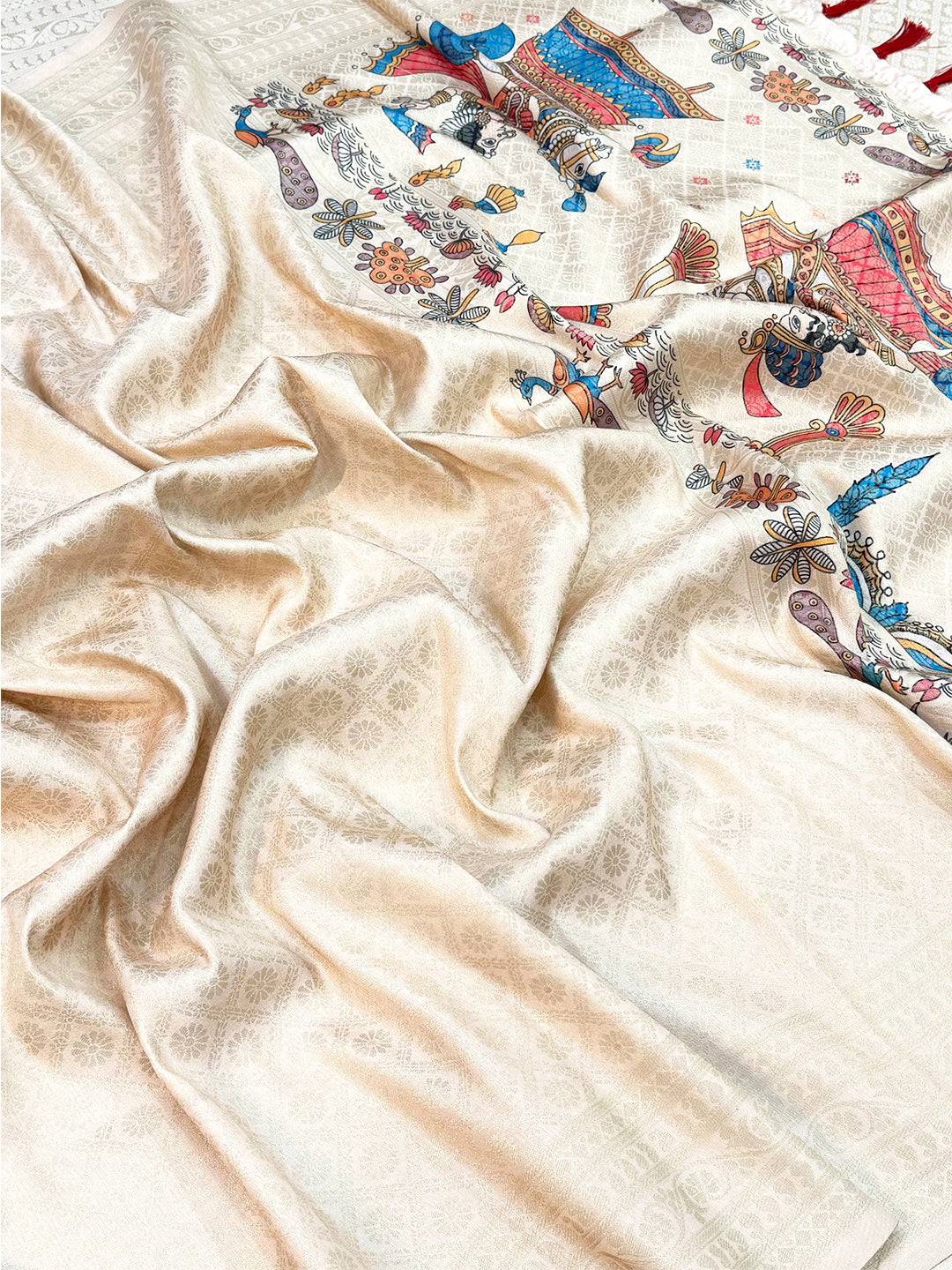 Artistic Soft Kanjivaram Kalamkari Pallu Saree