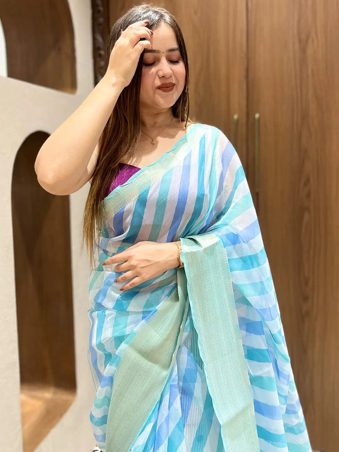 Soft organza leheriya saree with digital print design