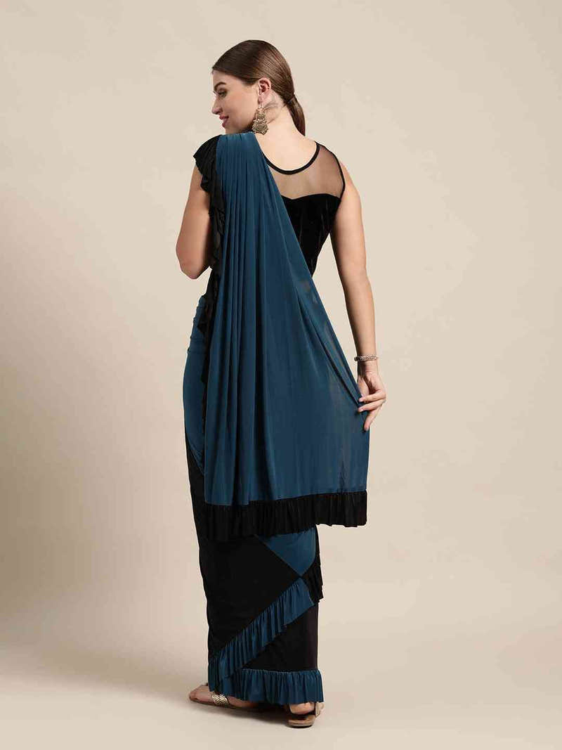 Stylish Viscose Rayon Black Colour Solid Saree With Ruffle Border