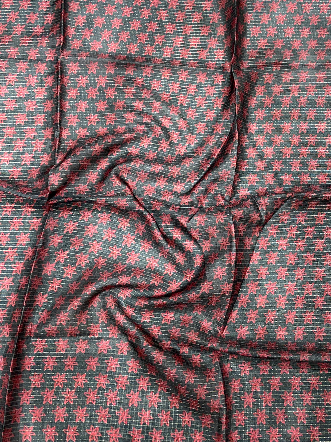 Slate Grey Tussar Chex Japanese Print Saree