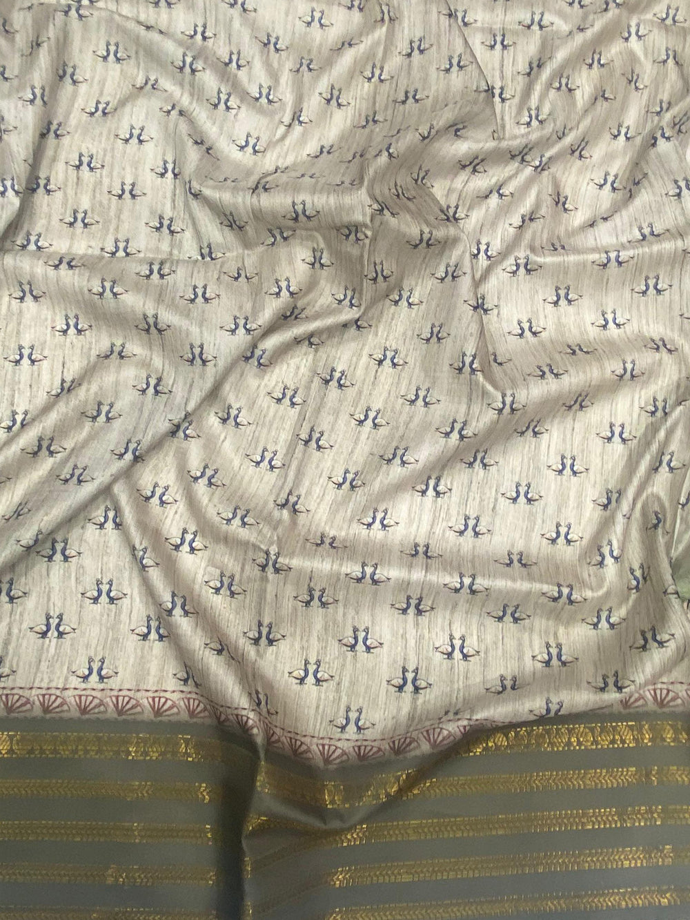 Elegant Soft Silk White Pichwai Prints Saree
