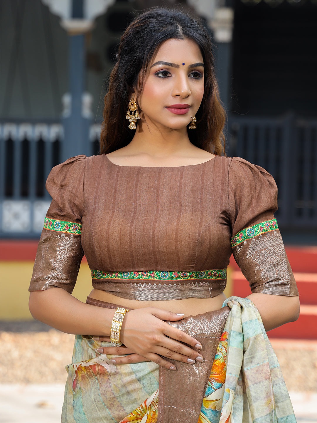 Multi Colour Phulkari Design Zari Weaving Pallu Saree