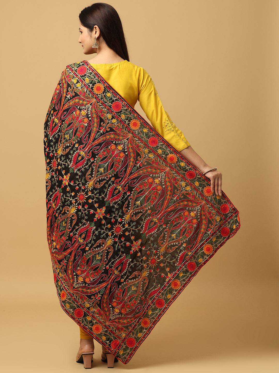 Back view of Black Poly Chiffon Pashmina Dupatta