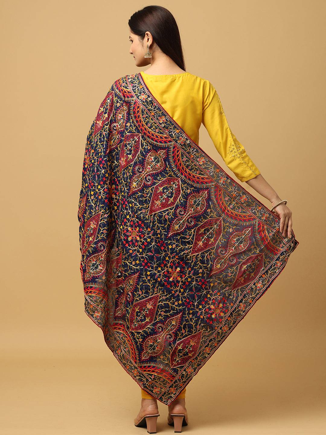 Back view of Navy Poly Chiffon Pashmina Dupatta