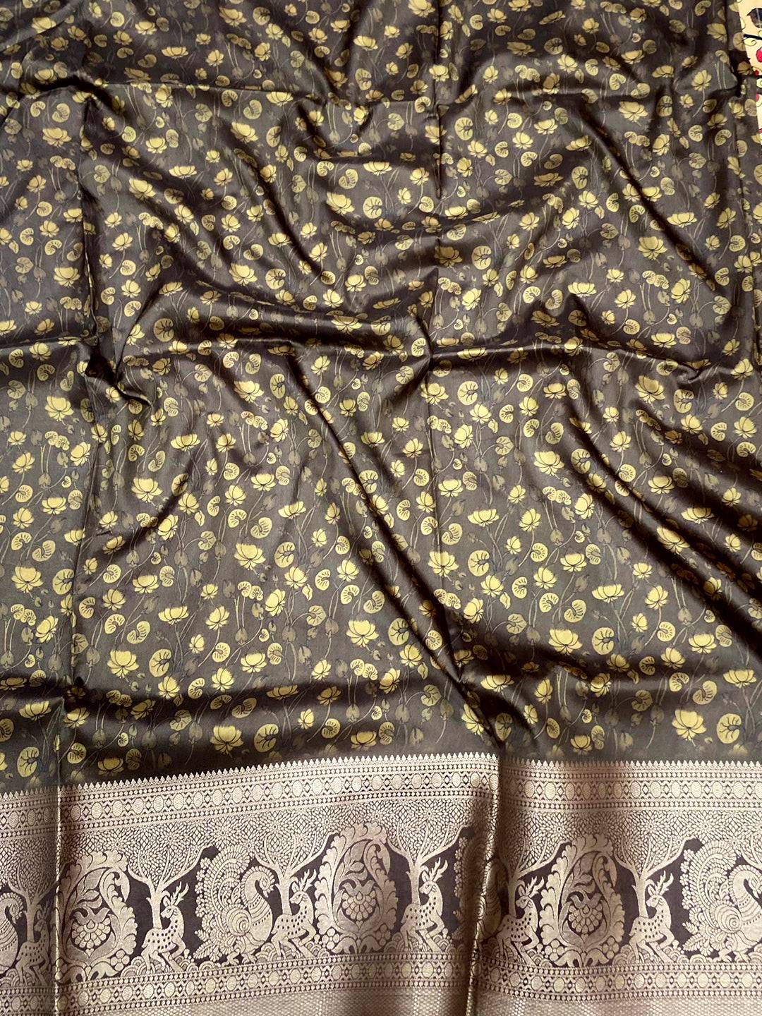 Olive Kalamkari Digital Print Pattu Saree