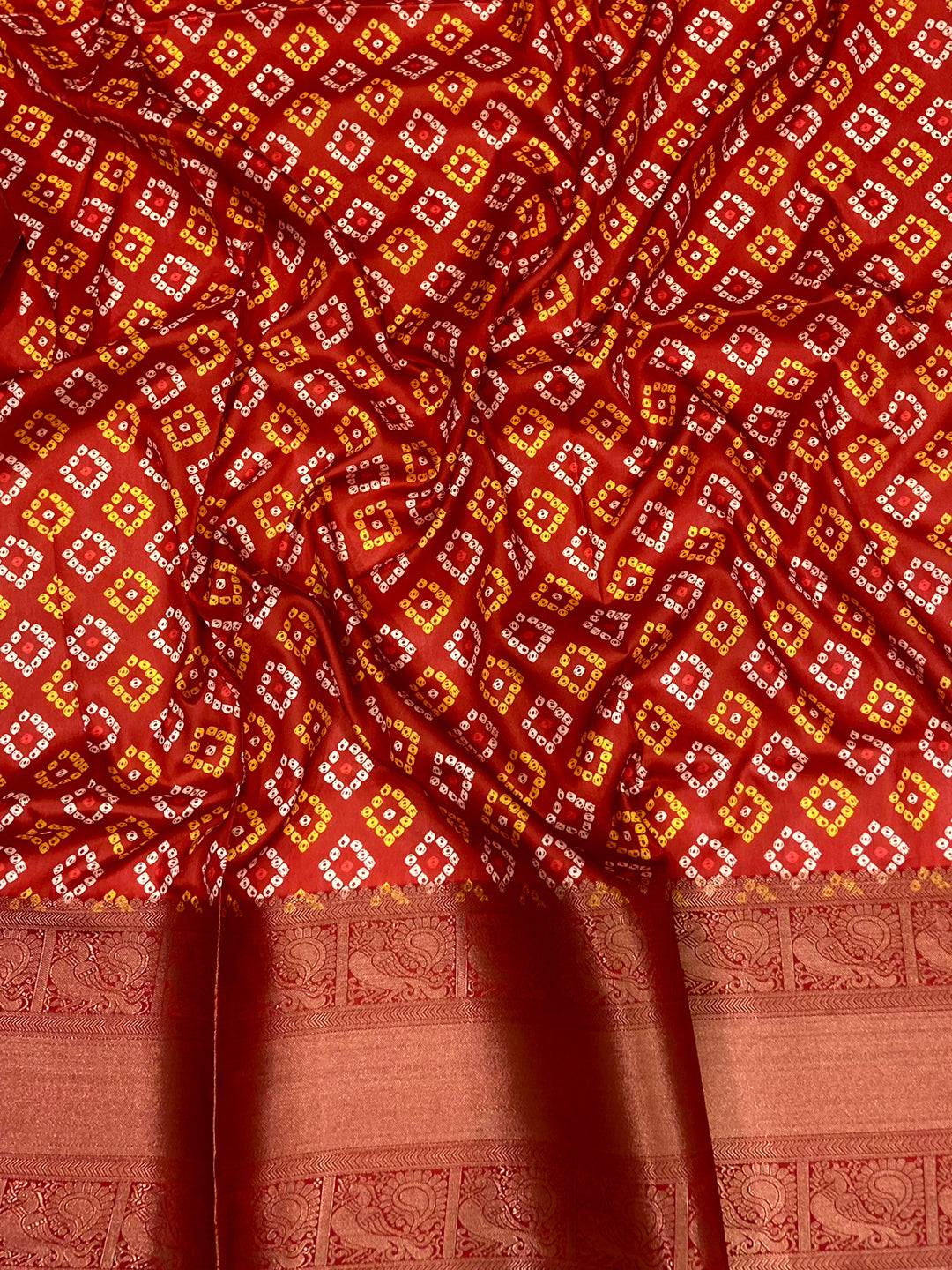 Yellow Bandhej Printed Banarasi Saree