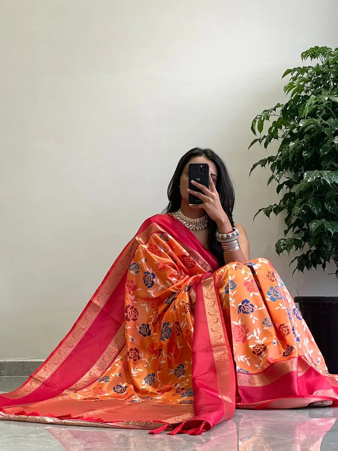 Chic Pochampally print saree with soft silk Gadwal border