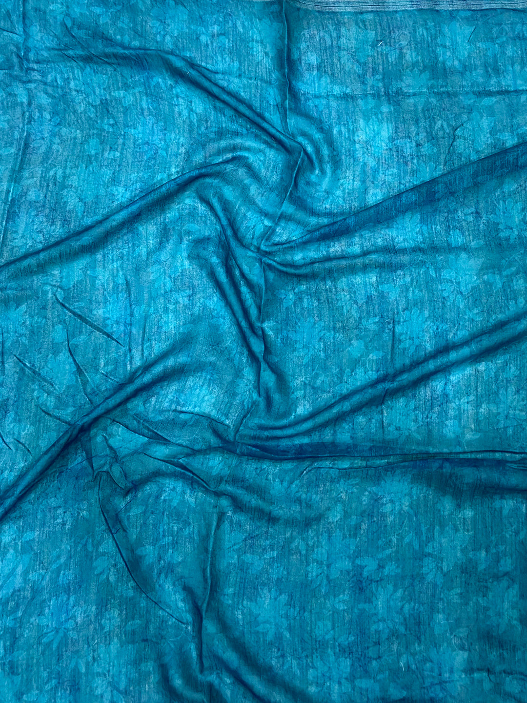 Sky Blue Linen Kalamkari Printed Saree