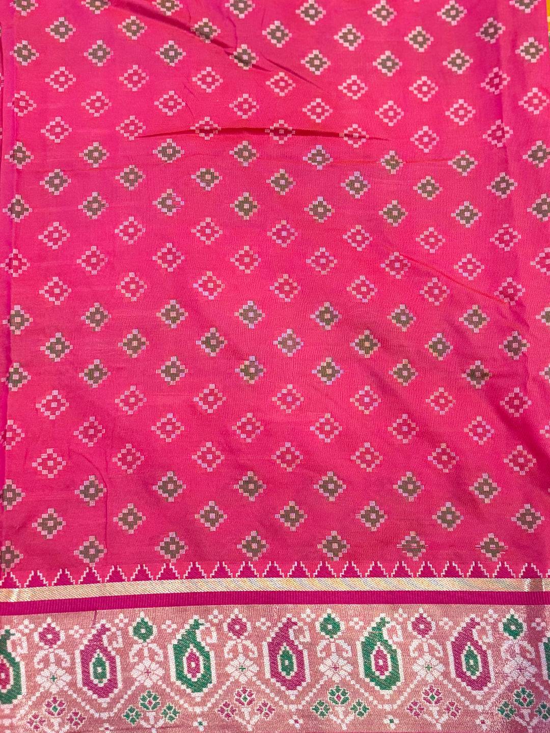 Yellow Soft Silk Saree With Patola Weaving