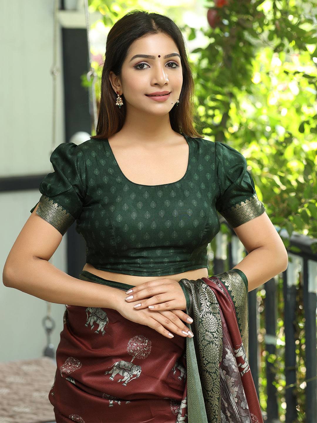 Maroon Ajrak Block & Hand Kalamkari Print Pure Viscose Saree