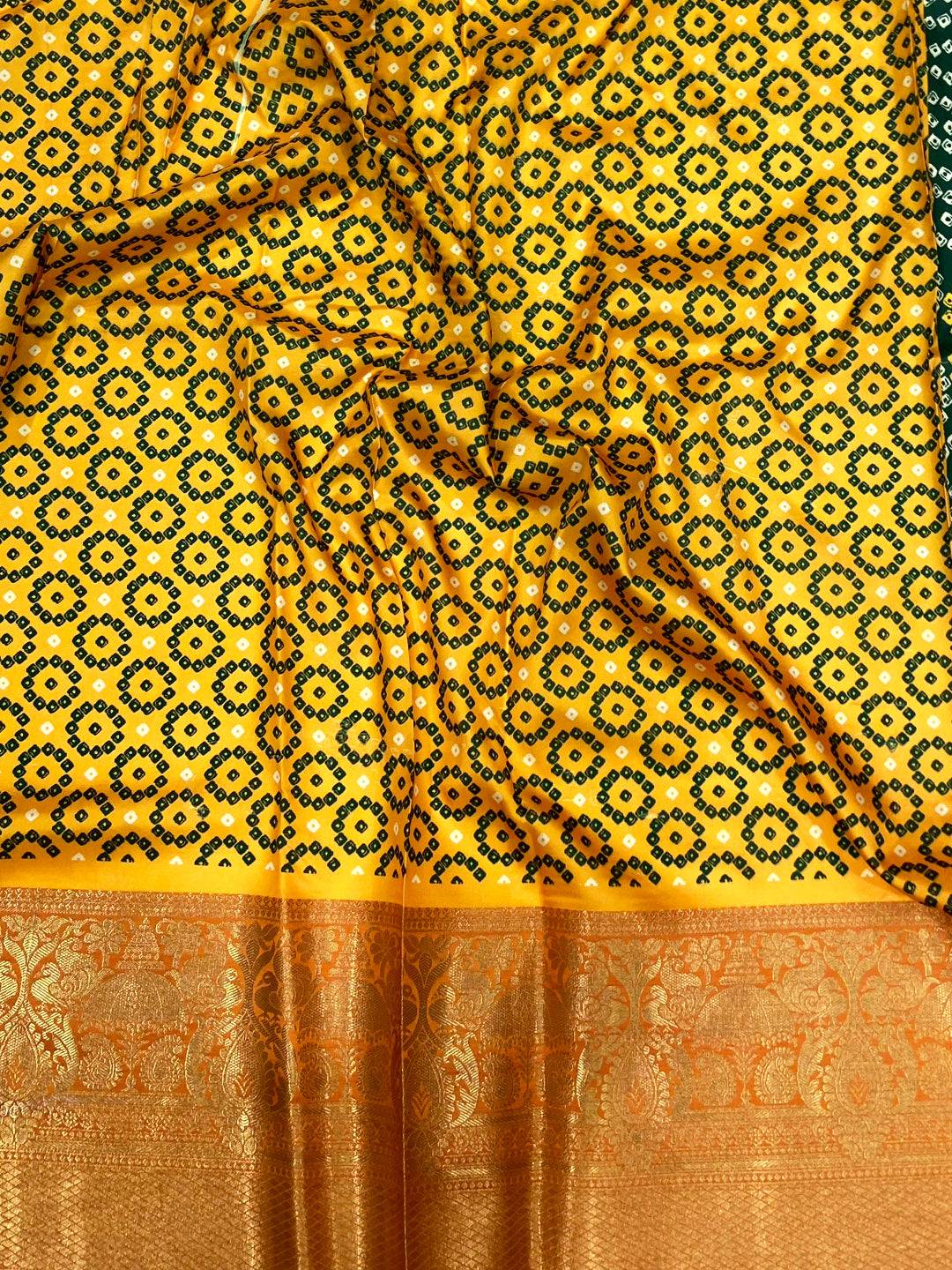 Green Bandhej Printed Banarasi Saree