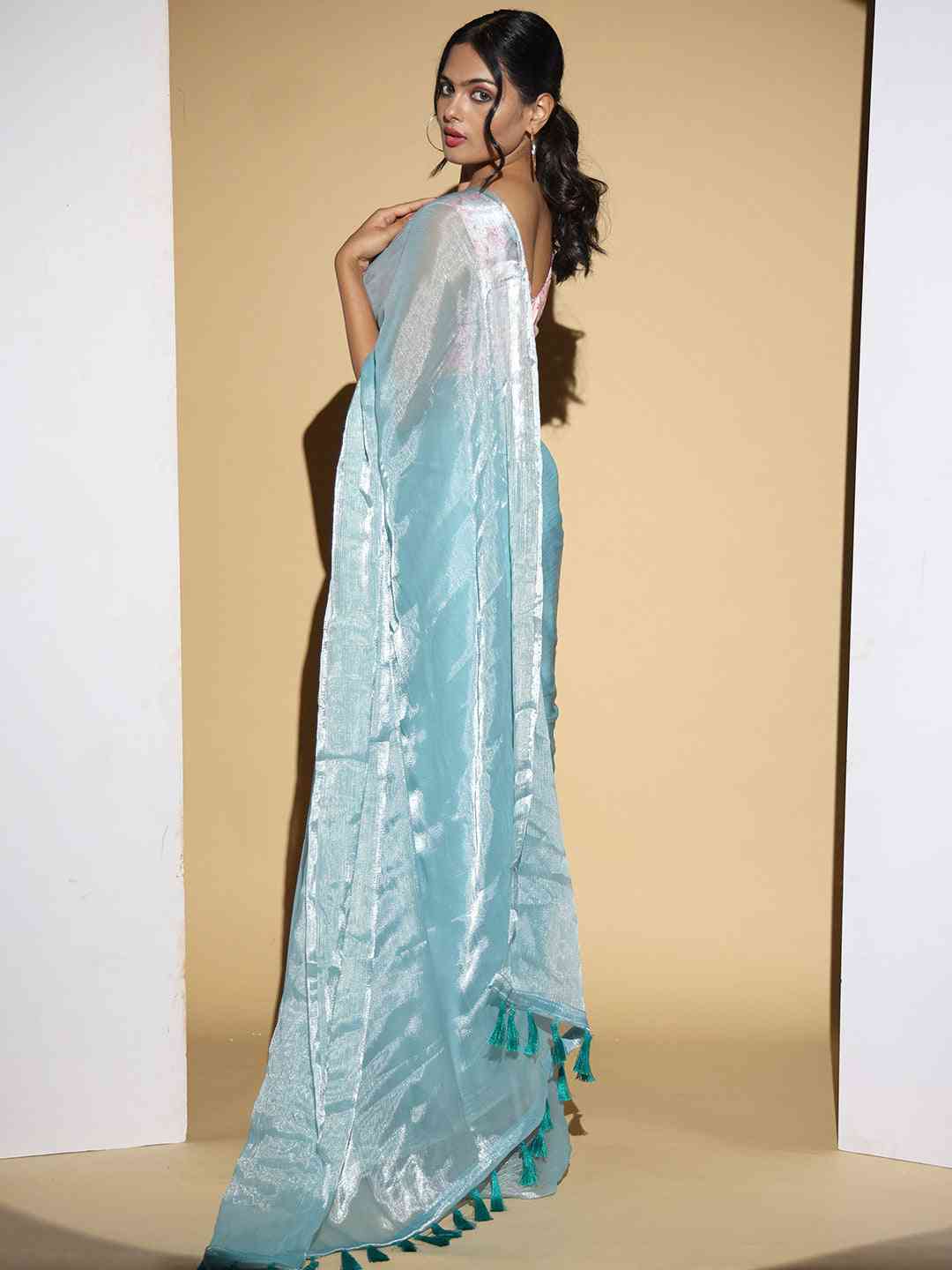 Chiffon Dual Tone Party Wear Designer Saree