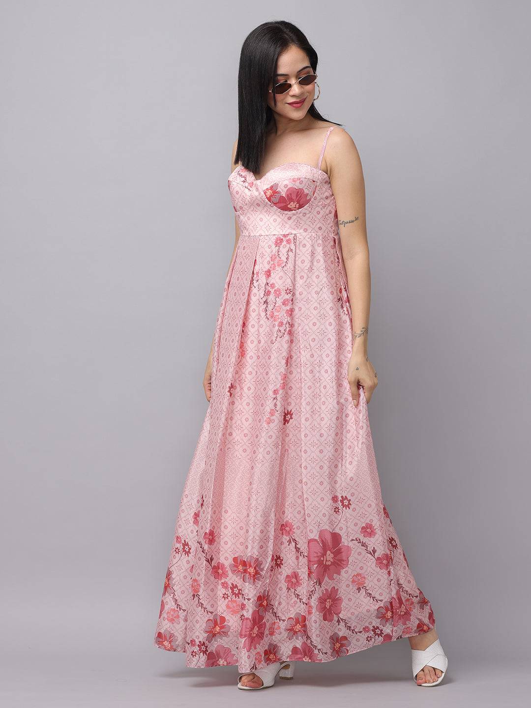 Pink floral Enchantment Corset Dress with sweetheart neckline
