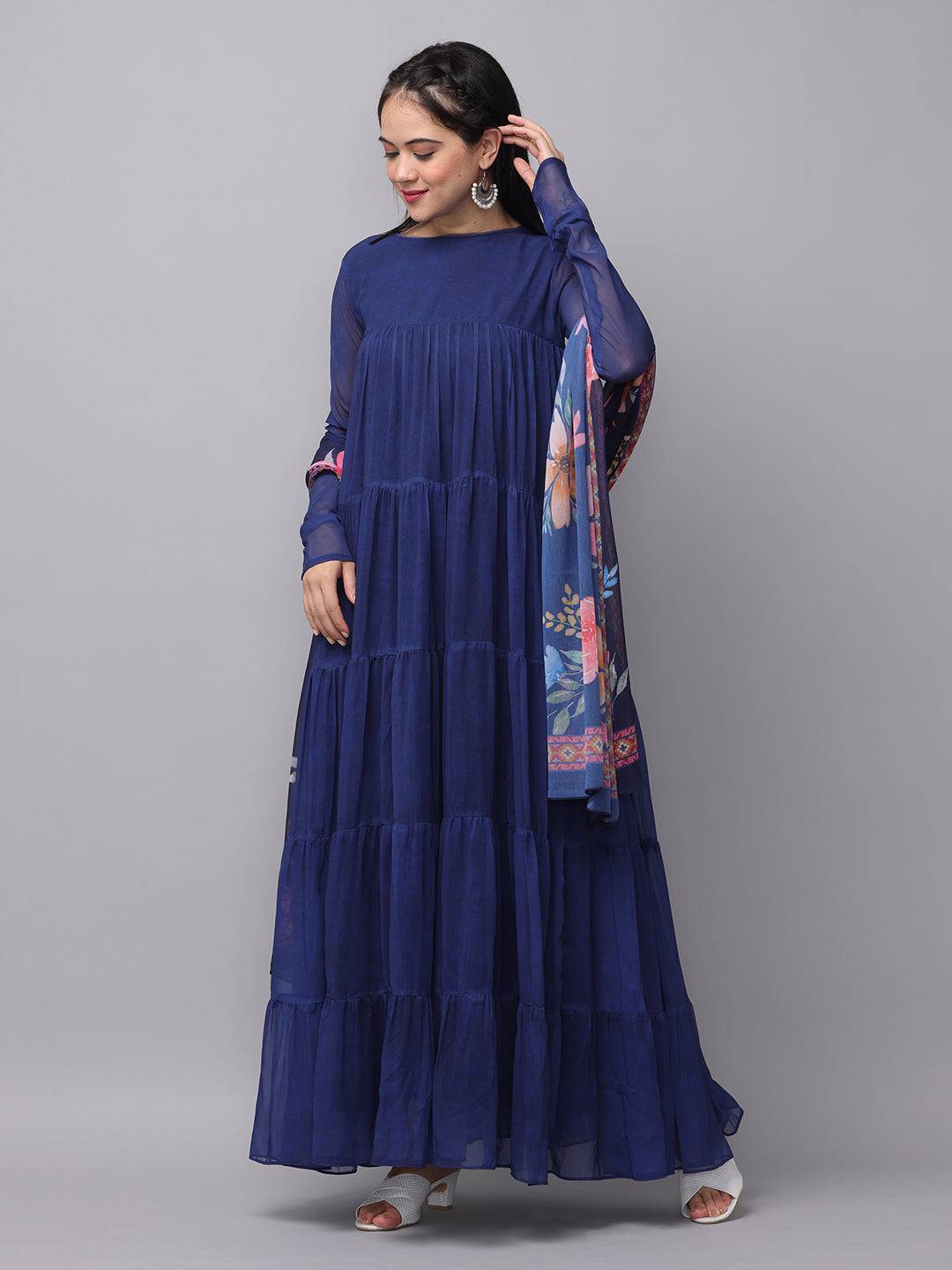 Elegant Royal Sapphire Blue Dress with sheer sleeves