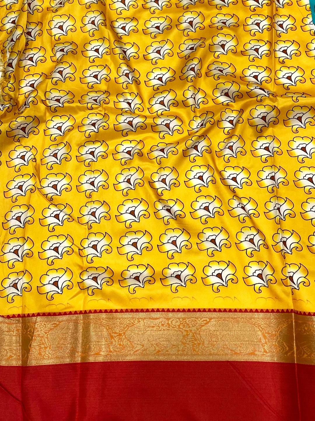 Vibrant Teal Banarasi Kalamkari Silk Saree
