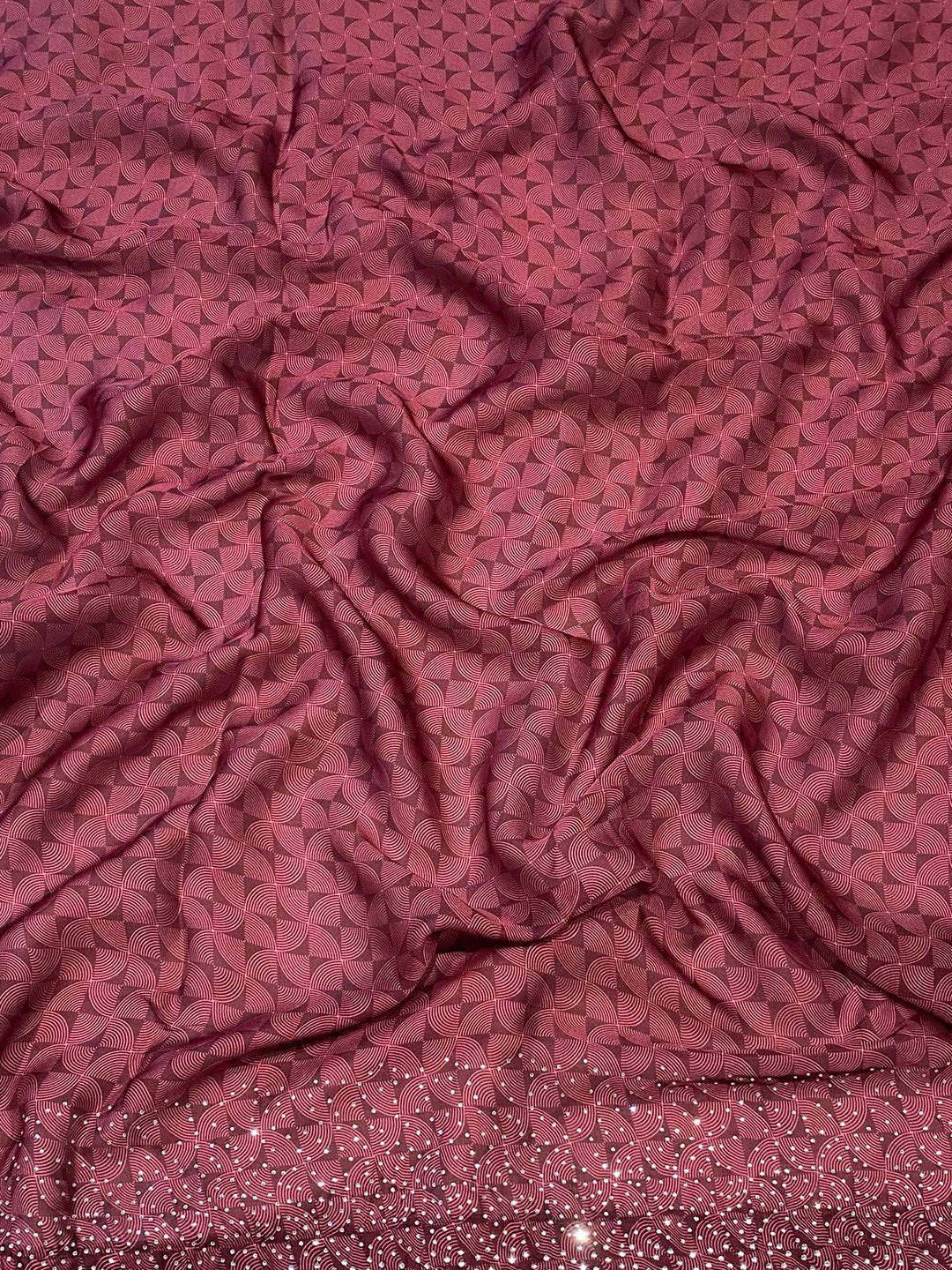 Close-up of satin georgette fabric with intricate design