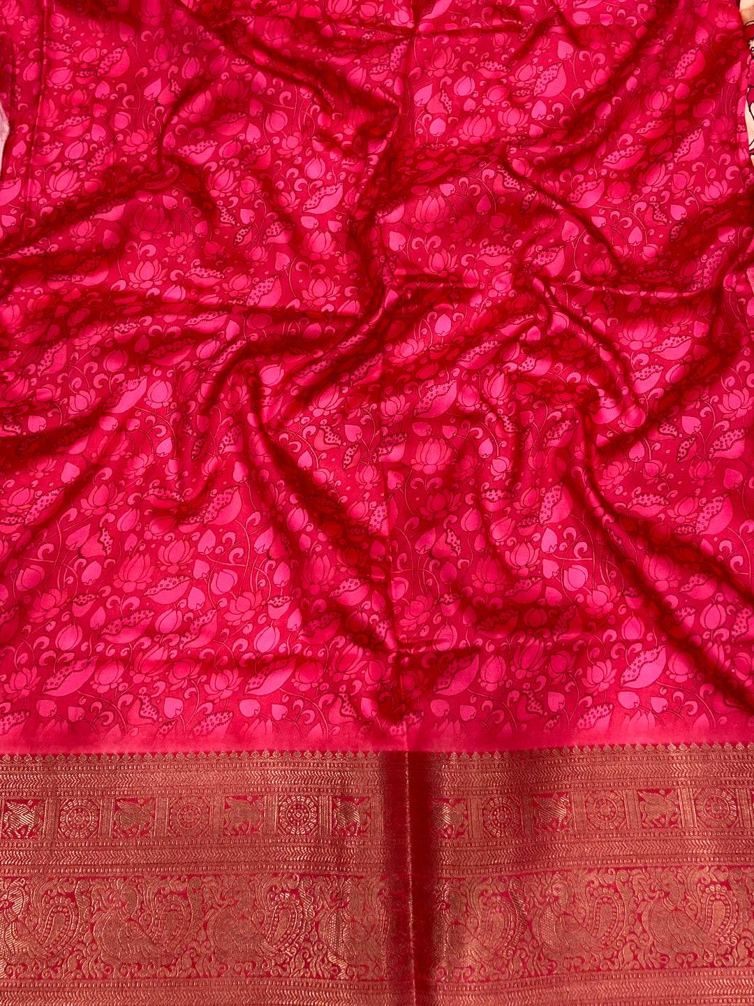 Bright Pink Digital Kalamkari Banarasi Saree