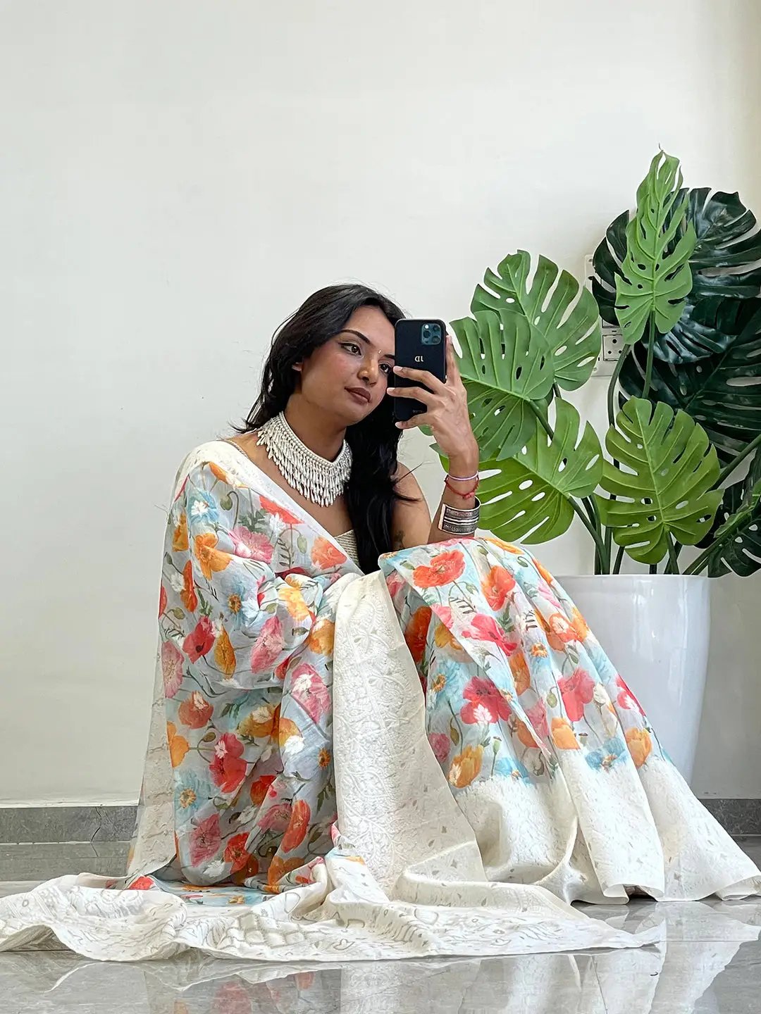 Chic Bollywood Saree in multi-color floral design