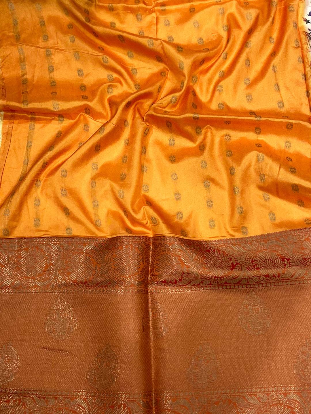 White Floral Printed Banarasi Silk Saree