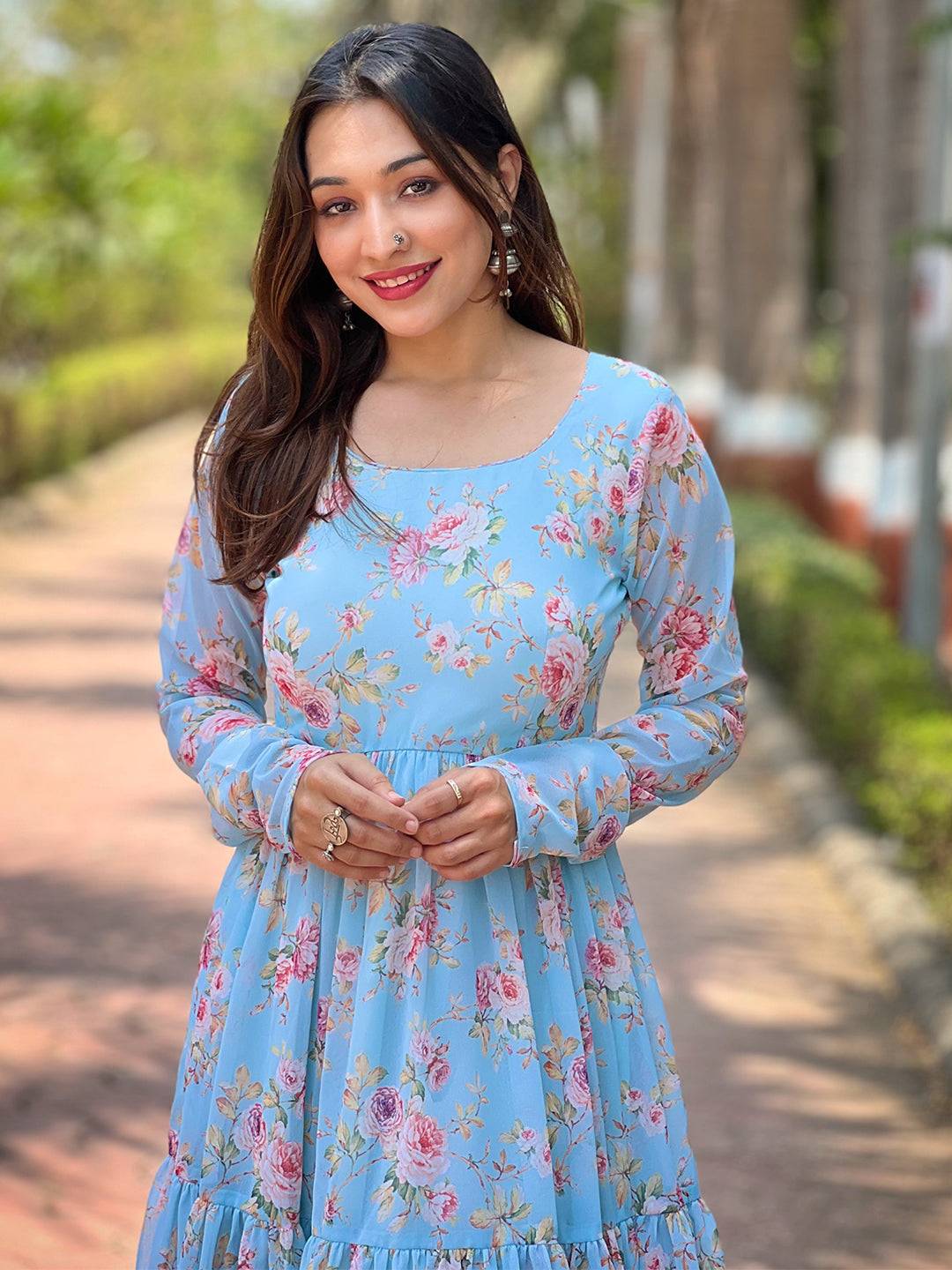 Close-up of Sky Beauty Floral Printed Dress