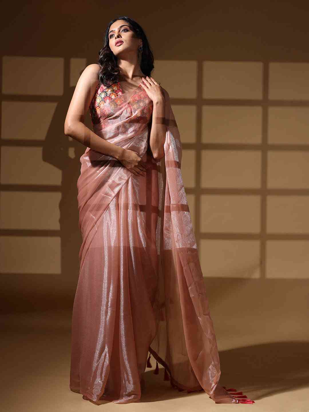 Chiffon Dual Tone Party Wear Designer Saree