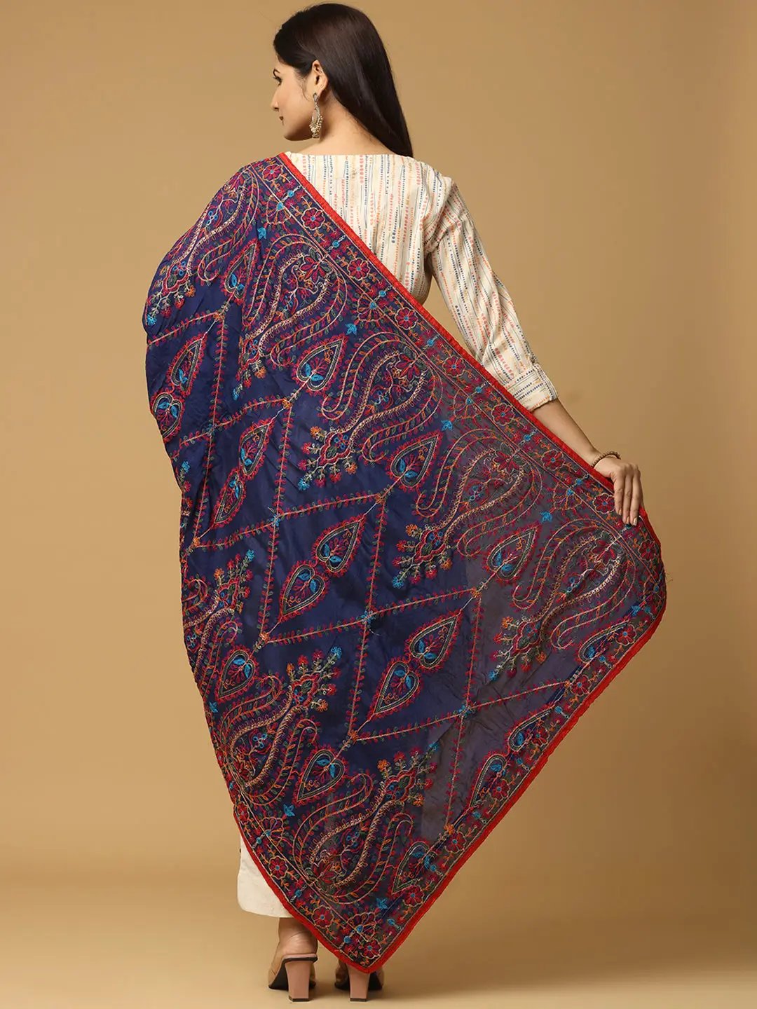 Back view of Poly Chiffon Pashmina Threadwork Dupatta