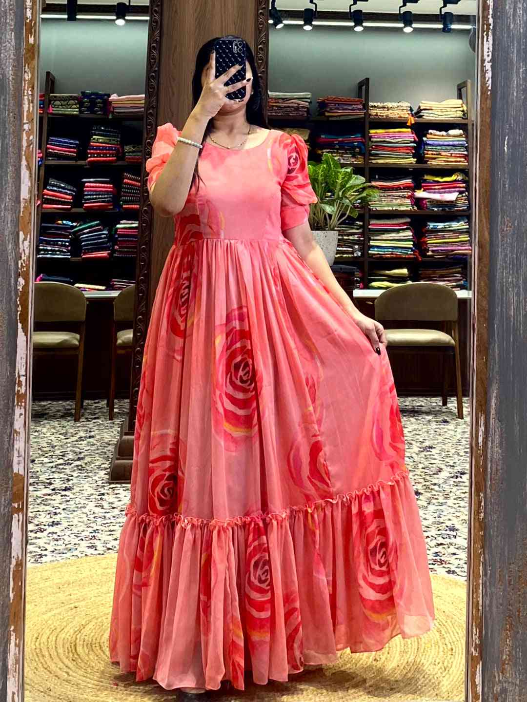 Coral Floral Georgette Dress