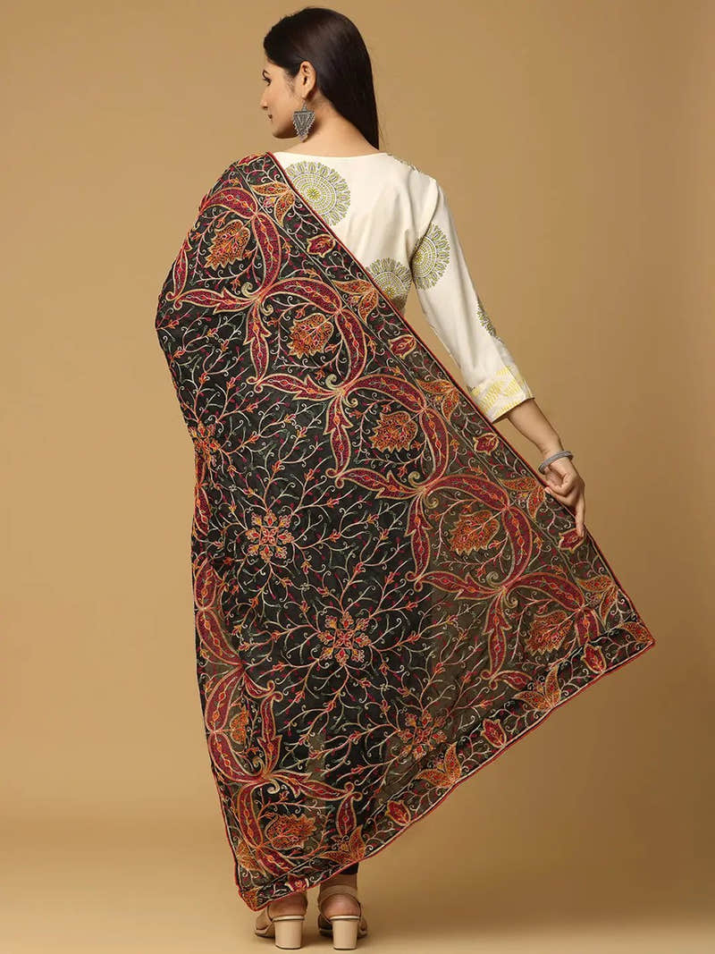 Black Brown Rust Paisley Pashmina Dupatta