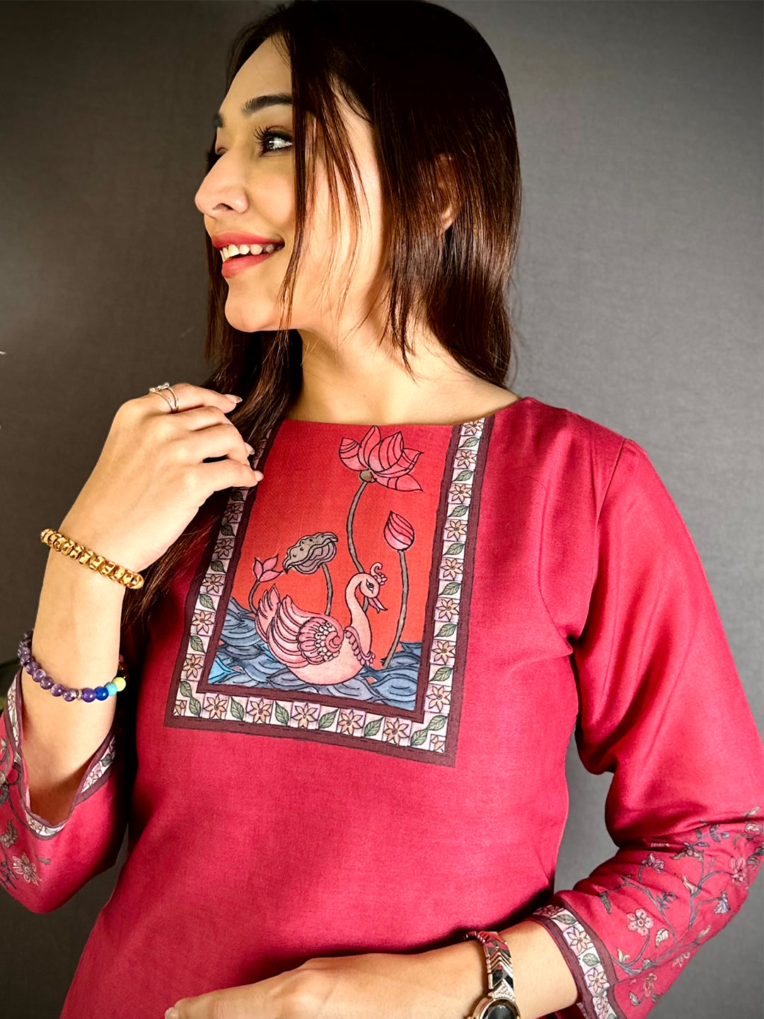Crew Neck Kalamkari Art Kurti