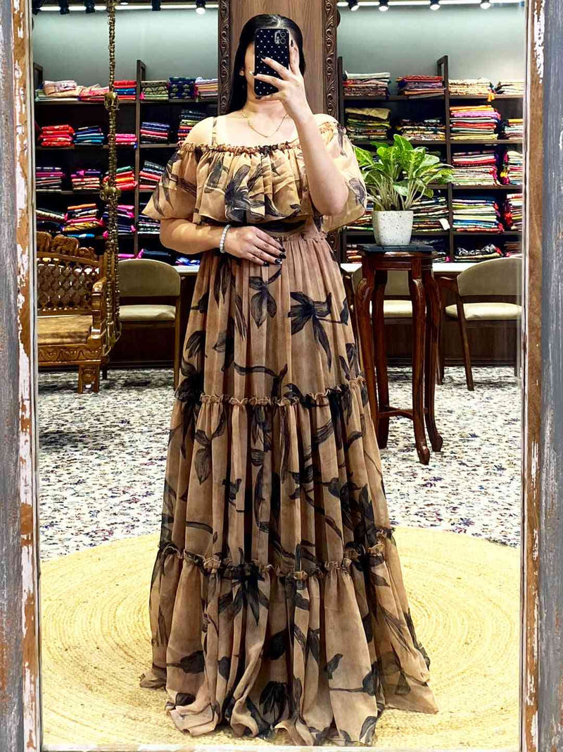 Botanical Off-Shoulder Ruffle Dress