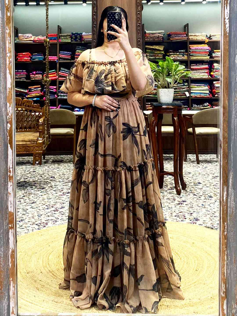 Botanical Off-Shoulder Ruffle Dress