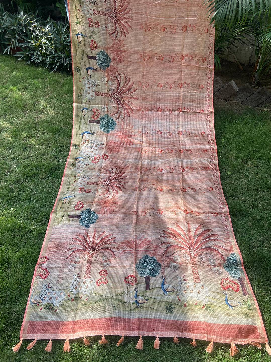 Soft Kota Doriya Silk Saree with Pichwai Prints & Rich Pallu
