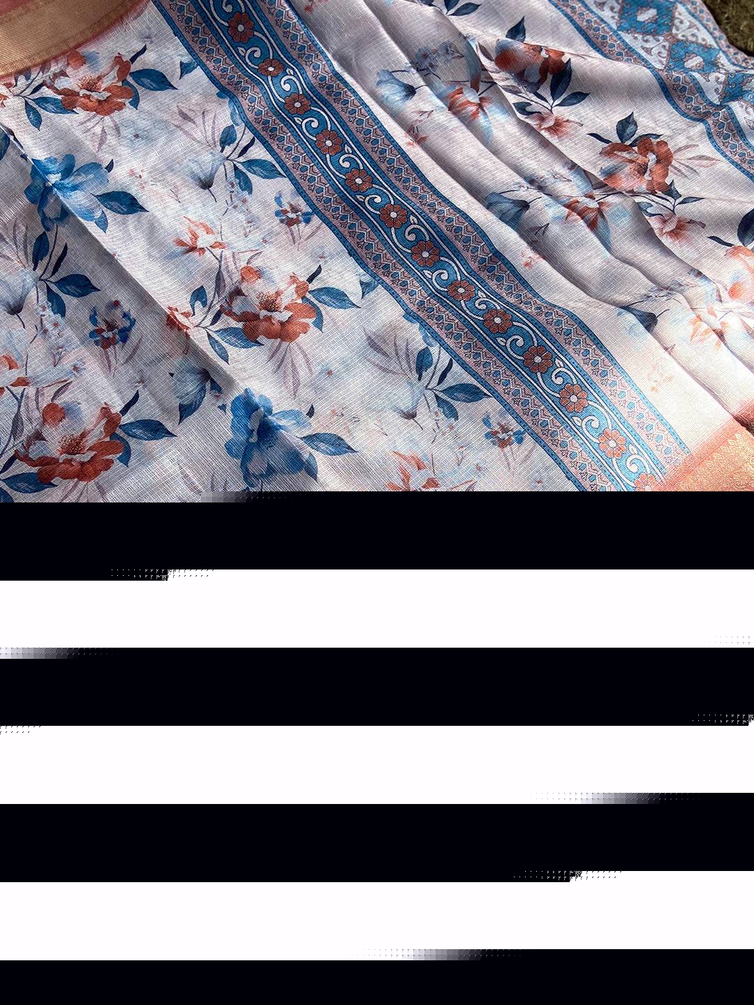 Close-up of floral print on Multi Kota Doriya saree