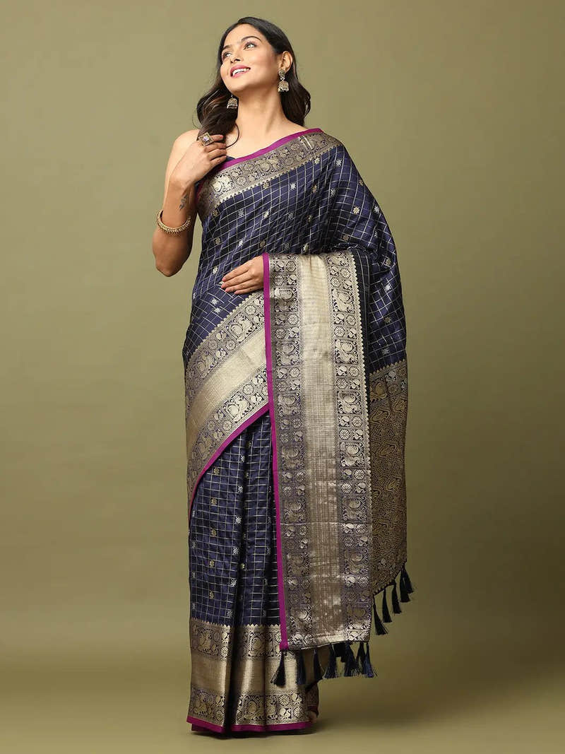 Designer Soft Silk Woven Zari Kanchi Blend Banarasi Saree