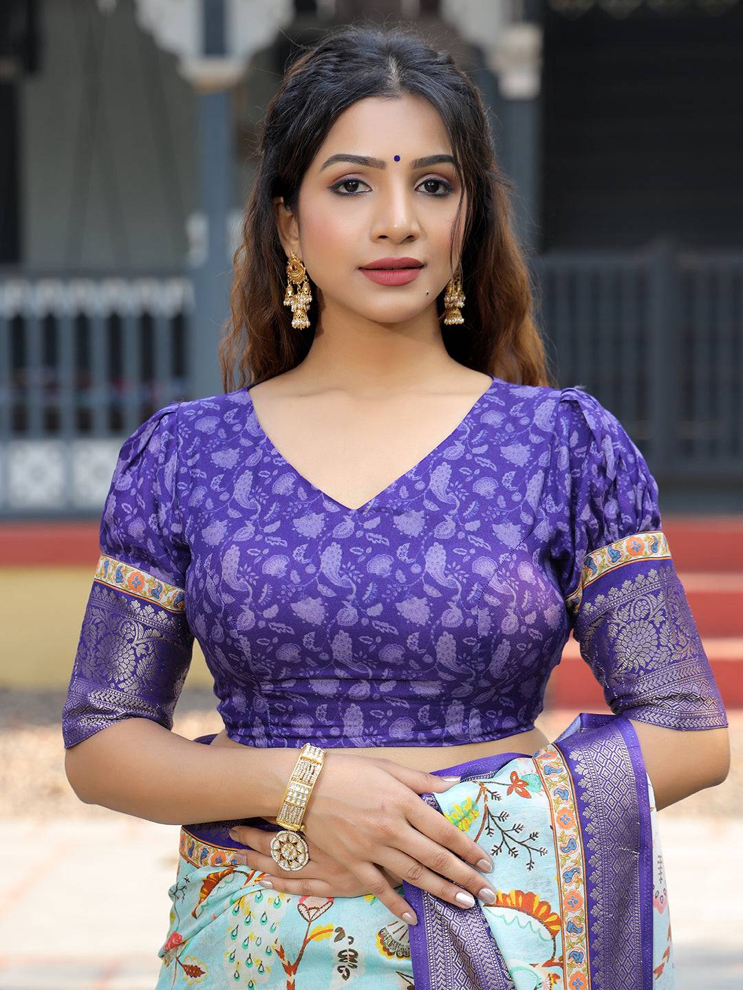 Sky Blue Colour Phulkari Design Zari Weaving Pallu Saree