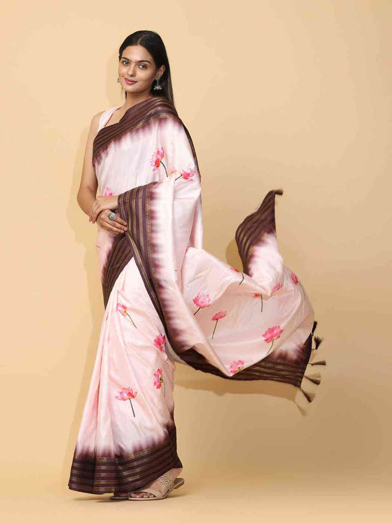 Peach Colour Soft Silk Pichwai Digital Print Saree