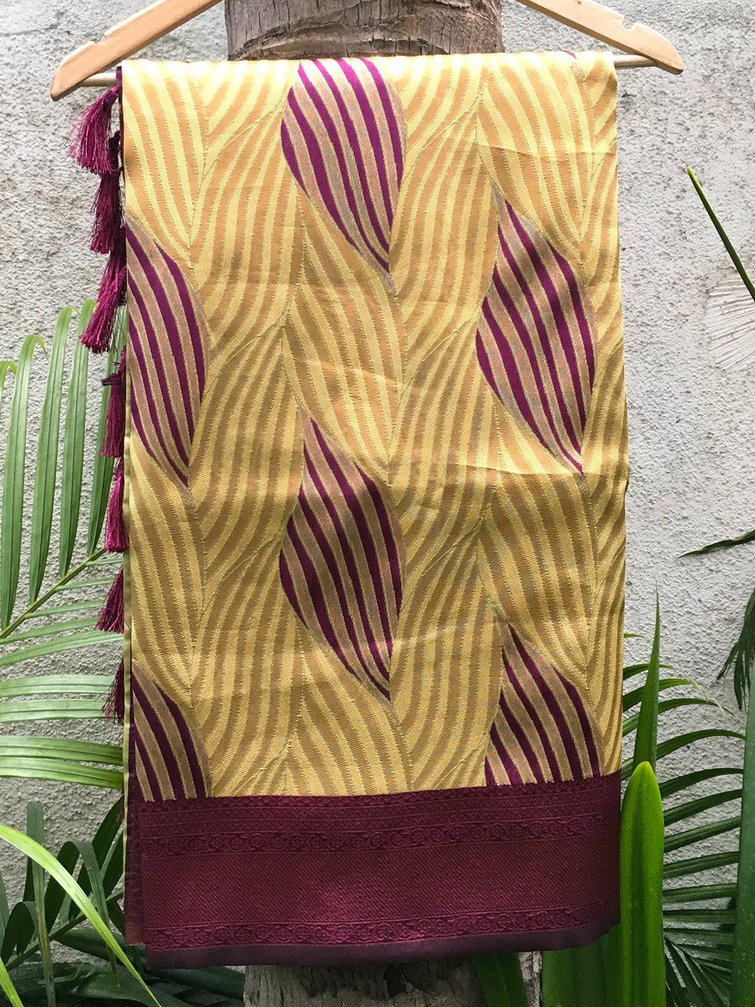 Olive Tussar Silk Ikkat Saree with abstract print on hanger