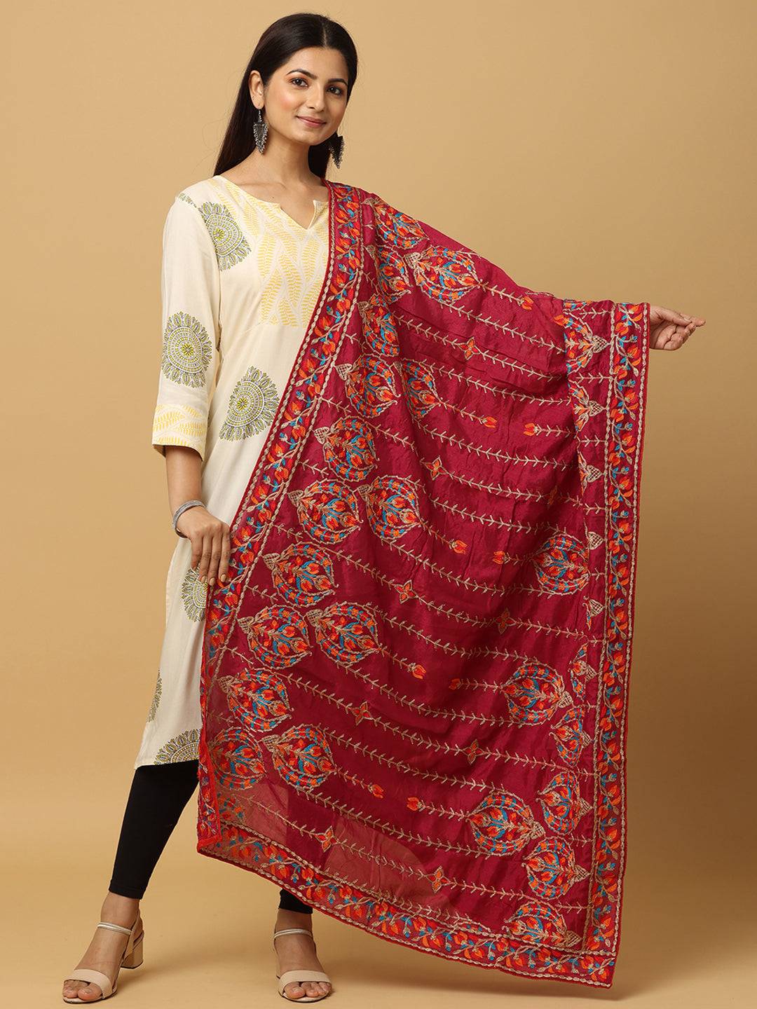 Elegant poly chiffon pashmina dupatta with threadwork