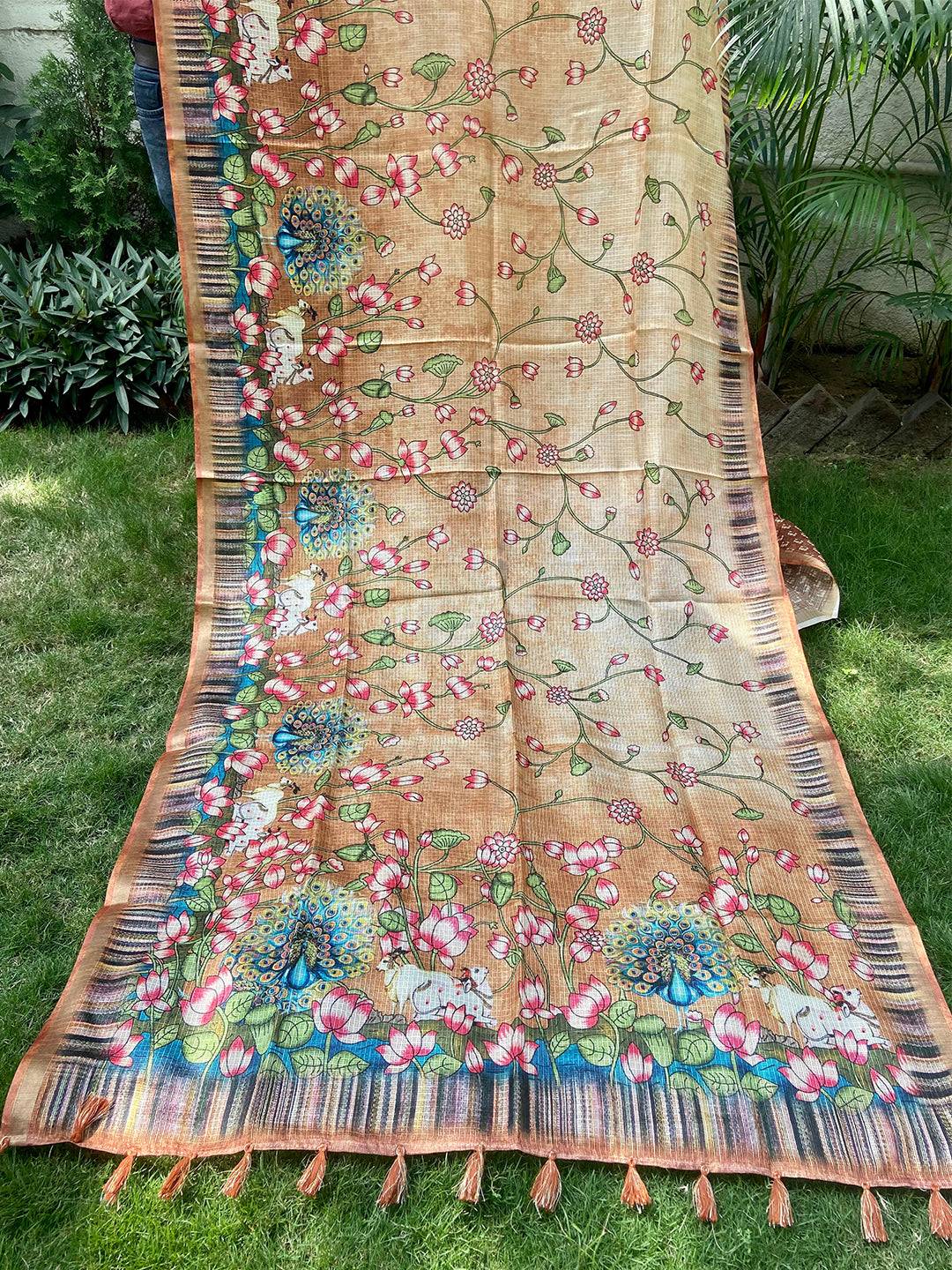 Soft Kota Doriya Silk Saree with Pichwai Prints & Rich Pallu