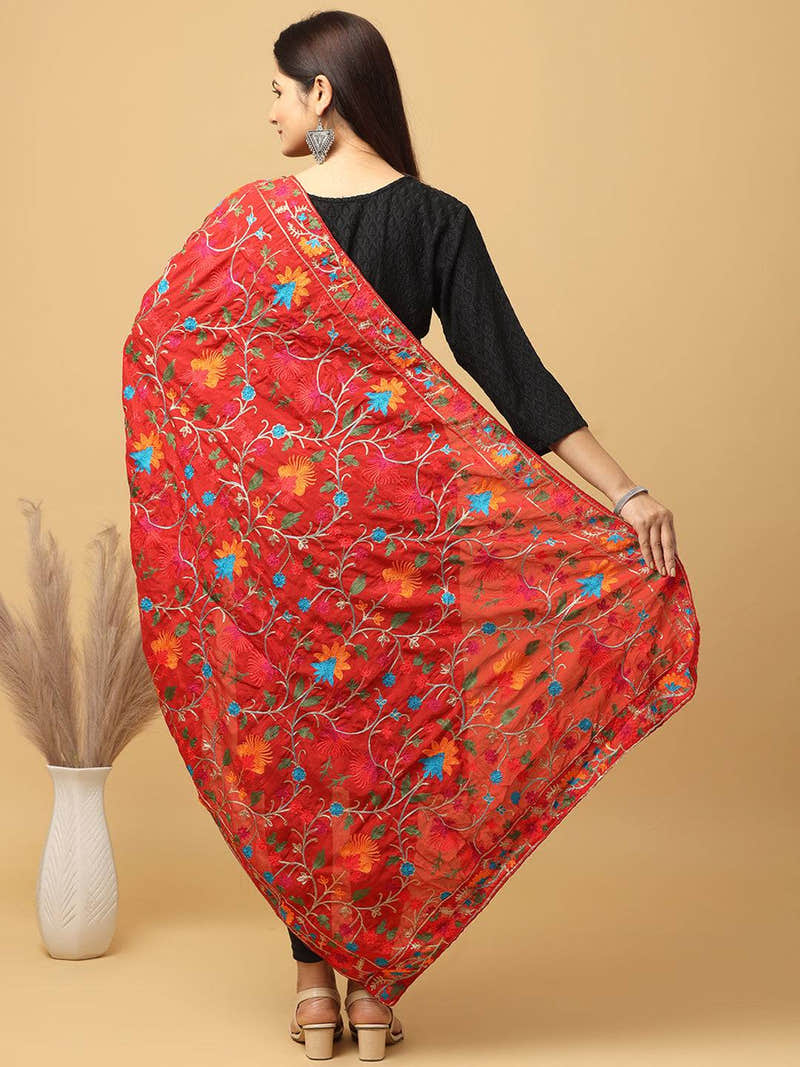 Red Turquoise Sprig Pashmina Dupatta