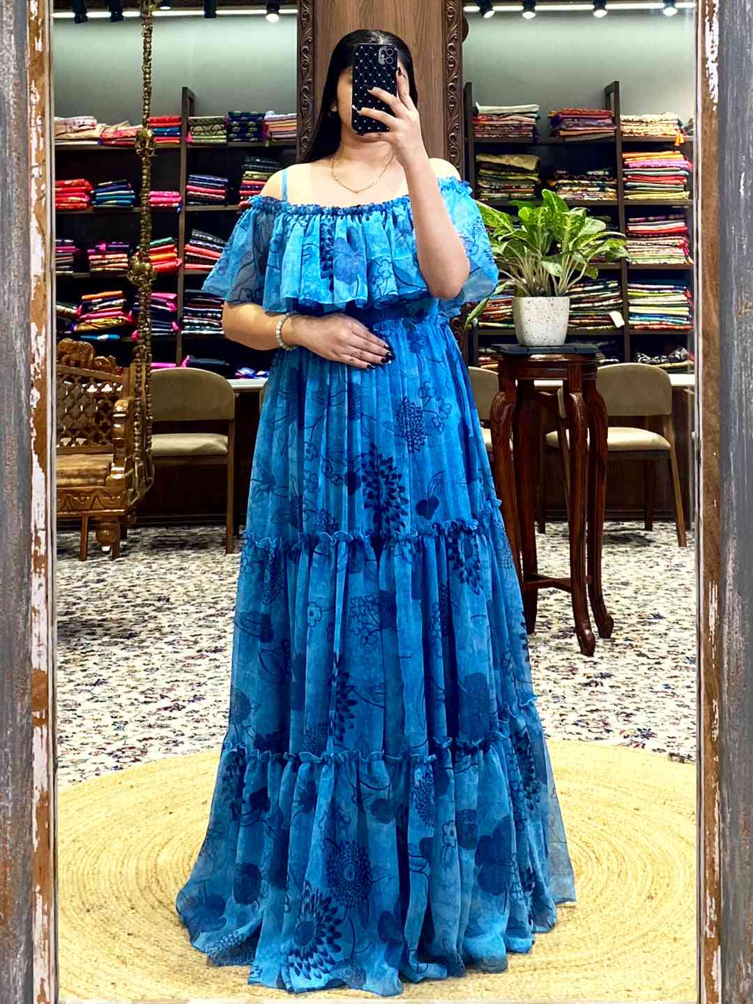 Blue Georgette Floral Print Dress