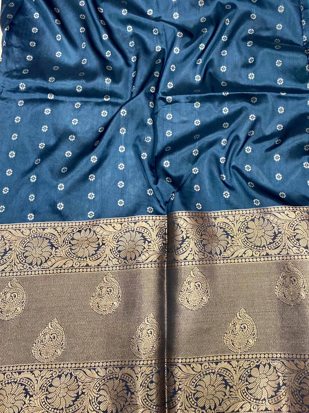 Sky Blue Digital Elephant Motifs Banarasi Saree